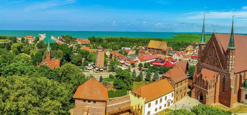 Panoramic view of Cathedral complex, situated on the Vistula Lagoon in From.. Stock Photos