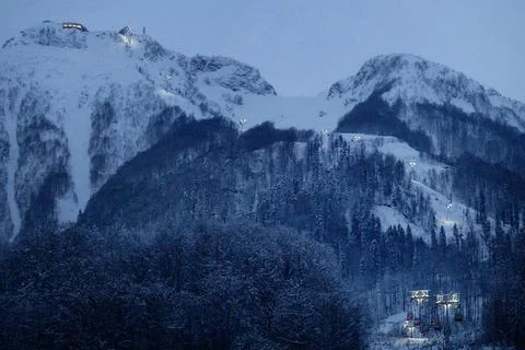 Panoramic view of the Caucasus mountain range. Adler district of Sochi, Russia. 스톡 사진