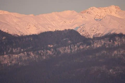 Panoramic view of the Caucasus mountain range from Adler, Russia. Foto stock