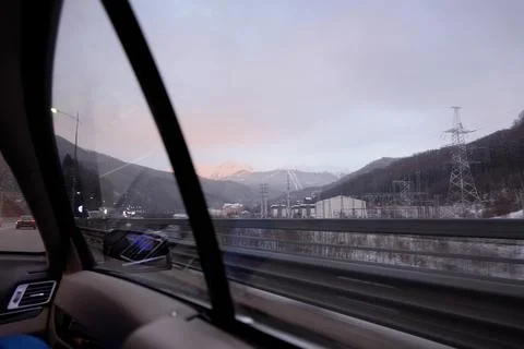 Panoramic view of the Caucasus mountain range. Adler district of Sochi, Russi Stock Photos
