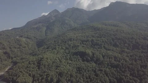 Panoramic view of Caucasus mountains ridge, Esto-Sadok and Krasnaya Polyana Stock Footage 259595789