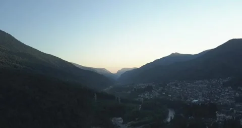 Panoramic view of Caucasus mountains ridge, Esto-Sadok and Krasnaya Polyana Stock Footage 259595814