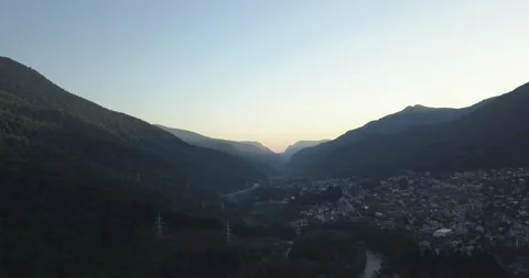 Panoramic view of Caucasus mountains ridge, Esto-Sadok and Krasnaya Polyana Stock Footage 259595862