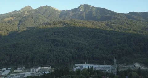 Panoramic view of Caucasus mountains ridge, Esto-Sadok and Krasnaya Polyana Stock Footage 259595871