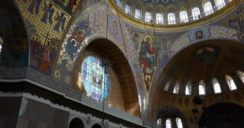 Panoramic View Of Ceiling Fresco of Naval Cathedral of St Nicholas in Kronstadt Stock-Footage 115129843