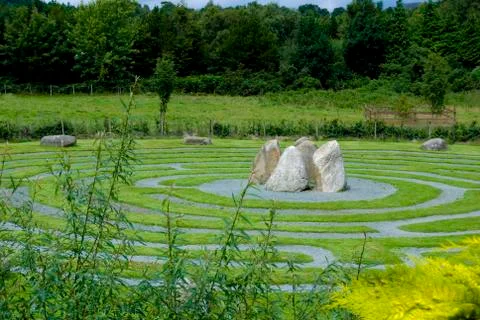 Panoramic view of a Celtic maze in Wicklow, Ireland. Stock Photos