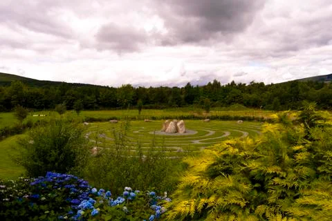 Panoramic view of a Celtic maze in Wicklow, Ireland. Stock Photos