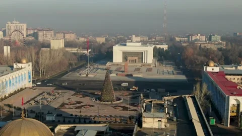 Panoramic view of the central square with Manas monument and National Historical Stock-Footage 233048982