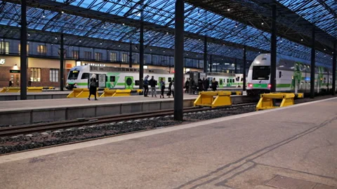 Panoramic view of central station of Helsinki, Finland in evening Stock Footage 111891277