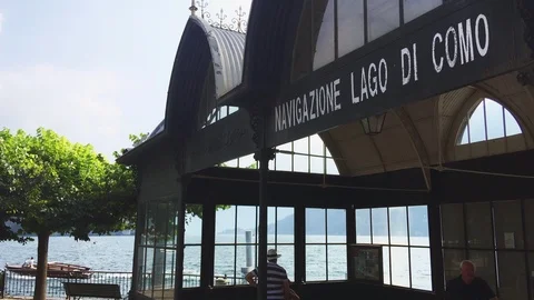 Panoramic view of Cernobbio ferry station Stock Footage 118649745