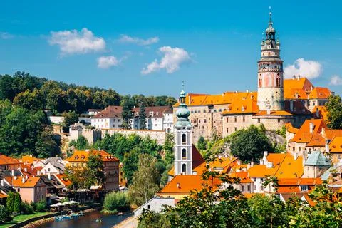 Panoramic view of Cesky Krumlov old town in Czech Republic Fotos de archivo