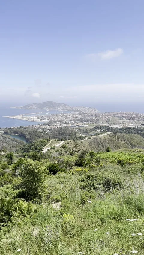 Panoramic view of Ceuta City and lush green valley from Mirador de Isabel II Stock Footage 317090147