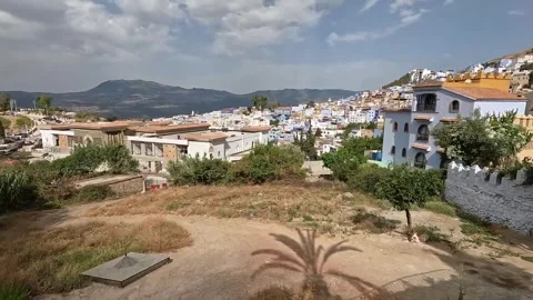 Panoramic View of Chefchaouen Blue City in Morocco Stock Footage 335636849