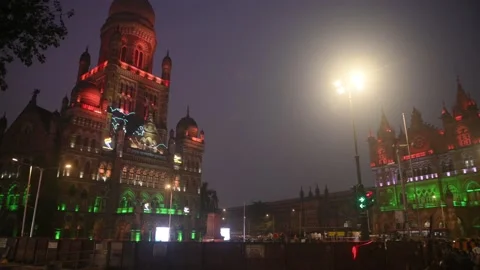 Panoramic view of Chhatrapati Shivaji Terminus  CST vt railway station Stock Footage 233409102