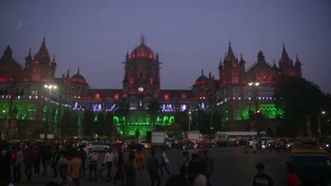 Panoramic view of Chhatrapati Shivaji Terminus  CST vt railway station Stock Footage 233412895