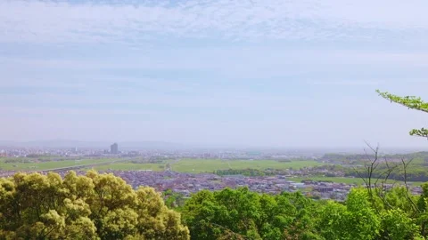 Panoramic view of Chikushi Plain and spring sky with cirrocumulus clouds Vídeos de archivo 333205249