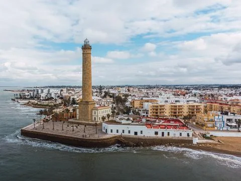 Panoramic view of the Chipiona lighthouse Stock Photos