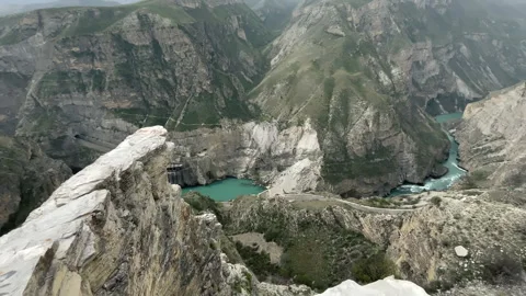 Panoramic view of Chirkey Dam area on Sulak River in Dagestan Stock Footage 195301573