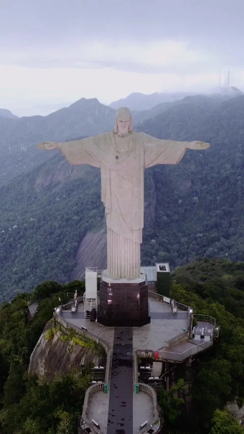 Panoramic view of Christ the Redeemer postcard downtown Rio de Janeiro Brazil Stock Footage 219652121