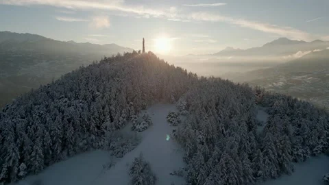 Panoramic View Of Christ Roi in Lens bei Crans Montana Statue In Canton of Video stock 259701413