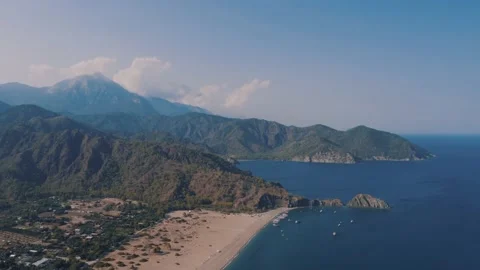 Panoramic view of Cirali Beach Mediterranean sea coast in Turkey 4K Stock Footage 220494742