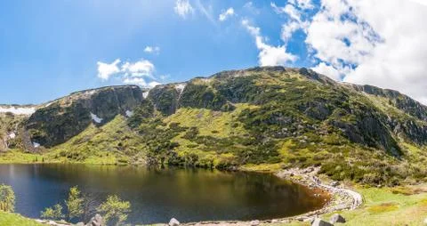Panoramic view on cirque of the small pond Stock Photos