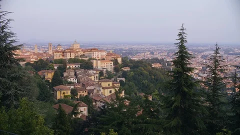 Panoramic view of Citta Alta ancient upper town in beautiful Bergamo city, Italy Stock Footage 114750852