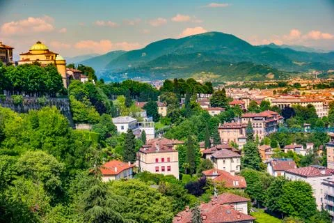 Panoramic view of Citta Alta, old town. Bergamo Stock Photos