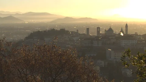 Panoramic view of the city of Bergamo Stock Footage 90076187