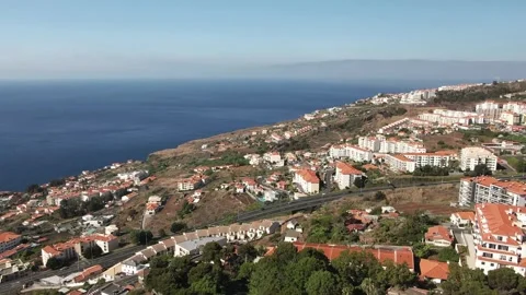 Panoramic view of the city of Canico, the expressway on a sunny day Stock Footage 290052269