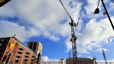 Panoramic view of city construction on blue sky background Stock Footage 237108767