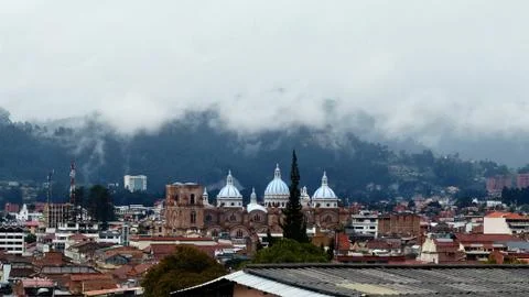 Panoramic view at city Cuenca in cloudy day, Ecuador Stock Photos