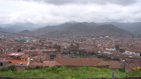 Panoramic view of the city of Cusco, Peru from San Cristobal Viewpoint Stock-Footage 330789395