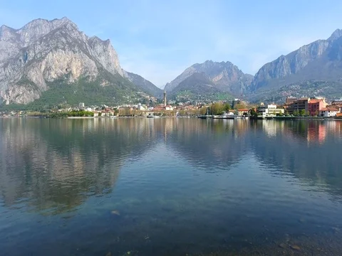 Panoramic view - City of Lecco on Como Lake Video stock 74073028