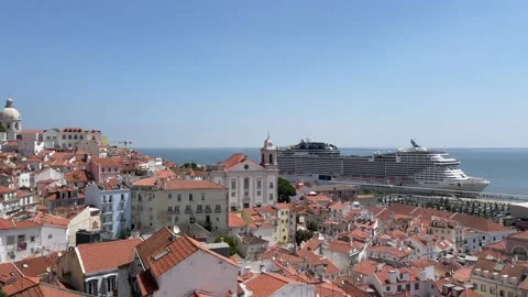 Panoramic view of the city of Lisbon, Alfama district Stock Footage 205036714