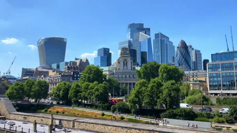 Panoramic view of the city skyline from the Tower of London area Stock Footage 321412031