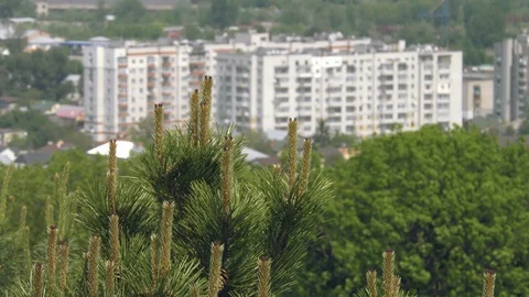 Panoramic view of the city in spring (summer) from the hill Stock Footage 124422847