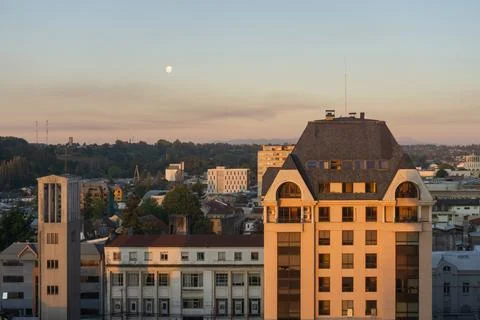 Panoramic view of the city at sunset Stock Photos