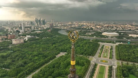 Panoramic view of city through spire of building of the Moscow State University. Stock-Footage 202096996