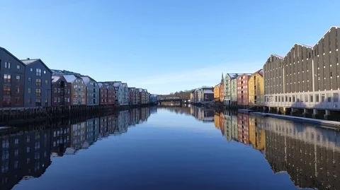 Panoramic view of the city of Trondheim, in Norway Stock Footage