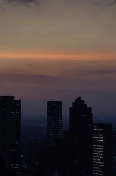 Panoramic view of cityscape at sunset 스톡 사진