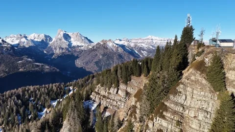 Panoramic view of the Civetta Dolomites mountains in winter, Italy. Ski res.. Stock Footage 326457929