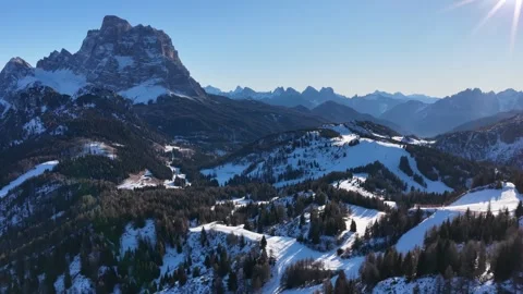 Panoramic view of the Civetta Dolomites mountains in winter, Italy. Ski res.. Stock Footage 326457938