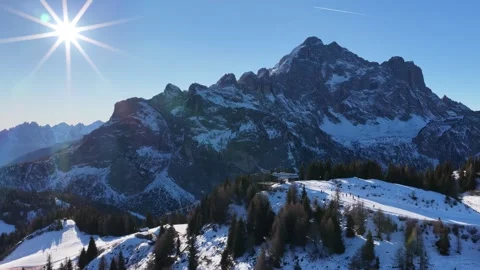 Panoramic view of the Civetta Dolomites mountains in winter, Italy. Ski res.. Stock Footage 326458123