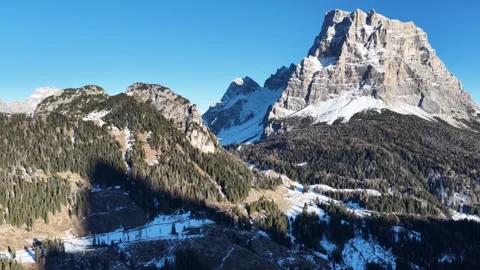 Panoramic view of the Civetta Dolomites mountains in winter, Italy. Ski res.. Stock Footage 326460355