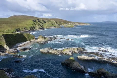 A panoramic view of the Cleggans Cliffs in Ireland. Stock Photos