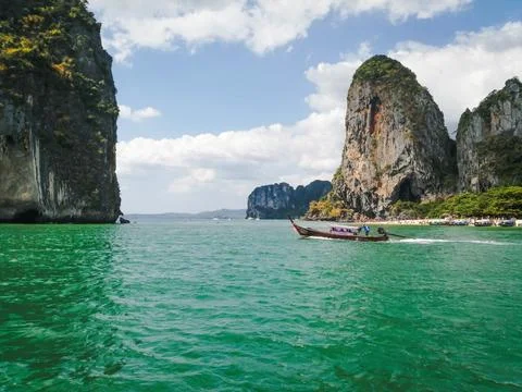 Panoramic view of cliffs and rocks in the sea in krabi thailand Stock Photos
