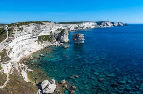 Panoramic view of the Cliffs of Bonifacio and the Grain de Sable in Corsica Foto stock