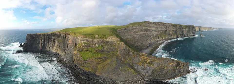 Panoramic View of Cliffs of Moher from Above Stock Photos