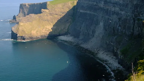 Panoramic view the Cliffs of Moher, Ireland rugged coastline, the Atlantic Ocean Stock Footage 339010516